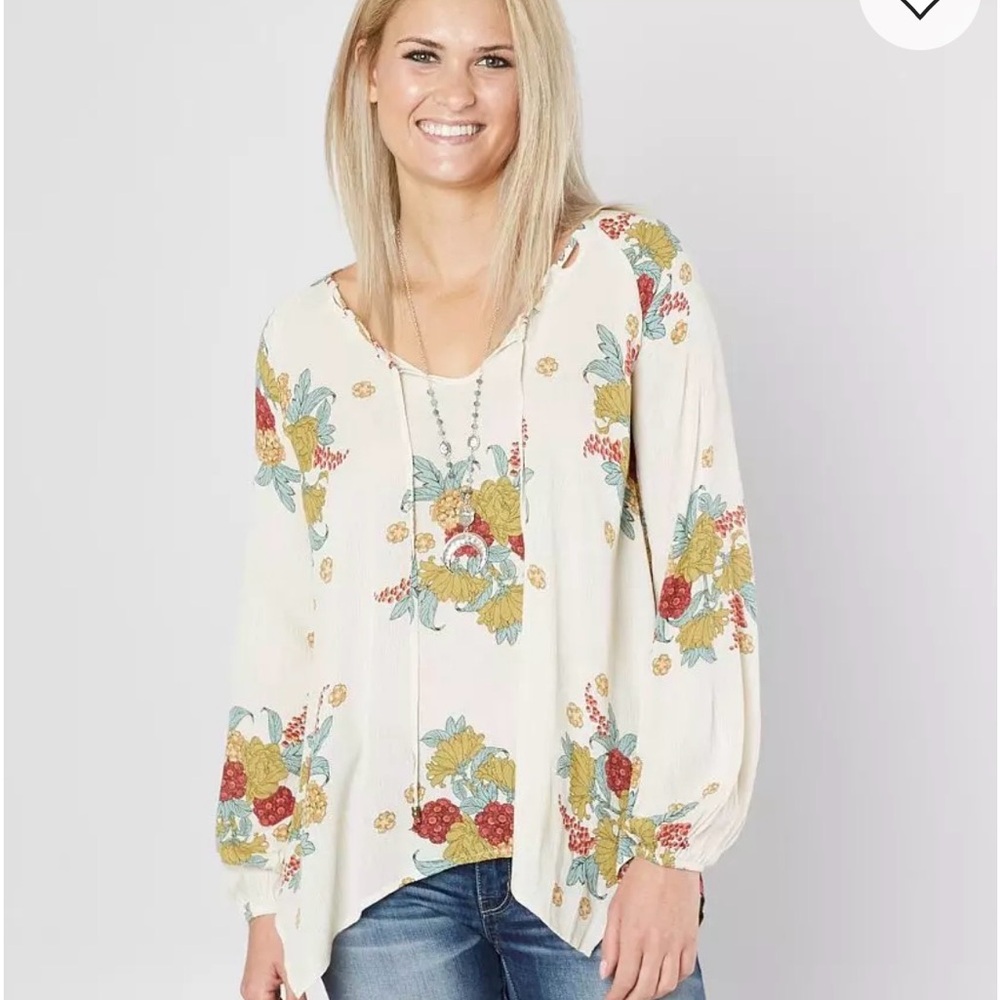 Floral Print Women's Blouse with Tie Neck